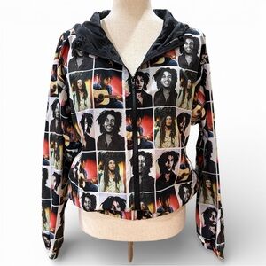 Bob Marley Portrait Collage Hooded Lightweight Jacket Size S